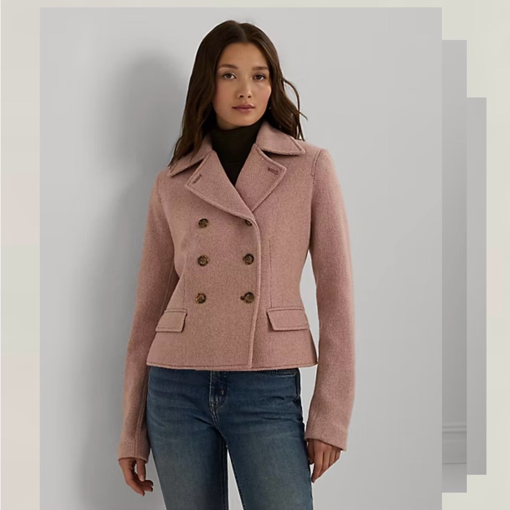 RALPH LAUREN Women Petite Double Breasted Herringbone Coat